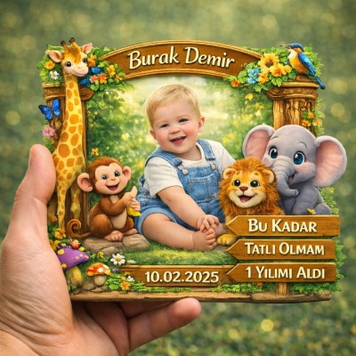 Safari Temalı Kişiye Özel Ahşap UV Baskı Magnet (3mm) 