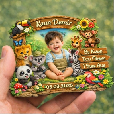 Safari Temalı Kişiye Özel Ahşap UV Baskı Magnet (3mm) 